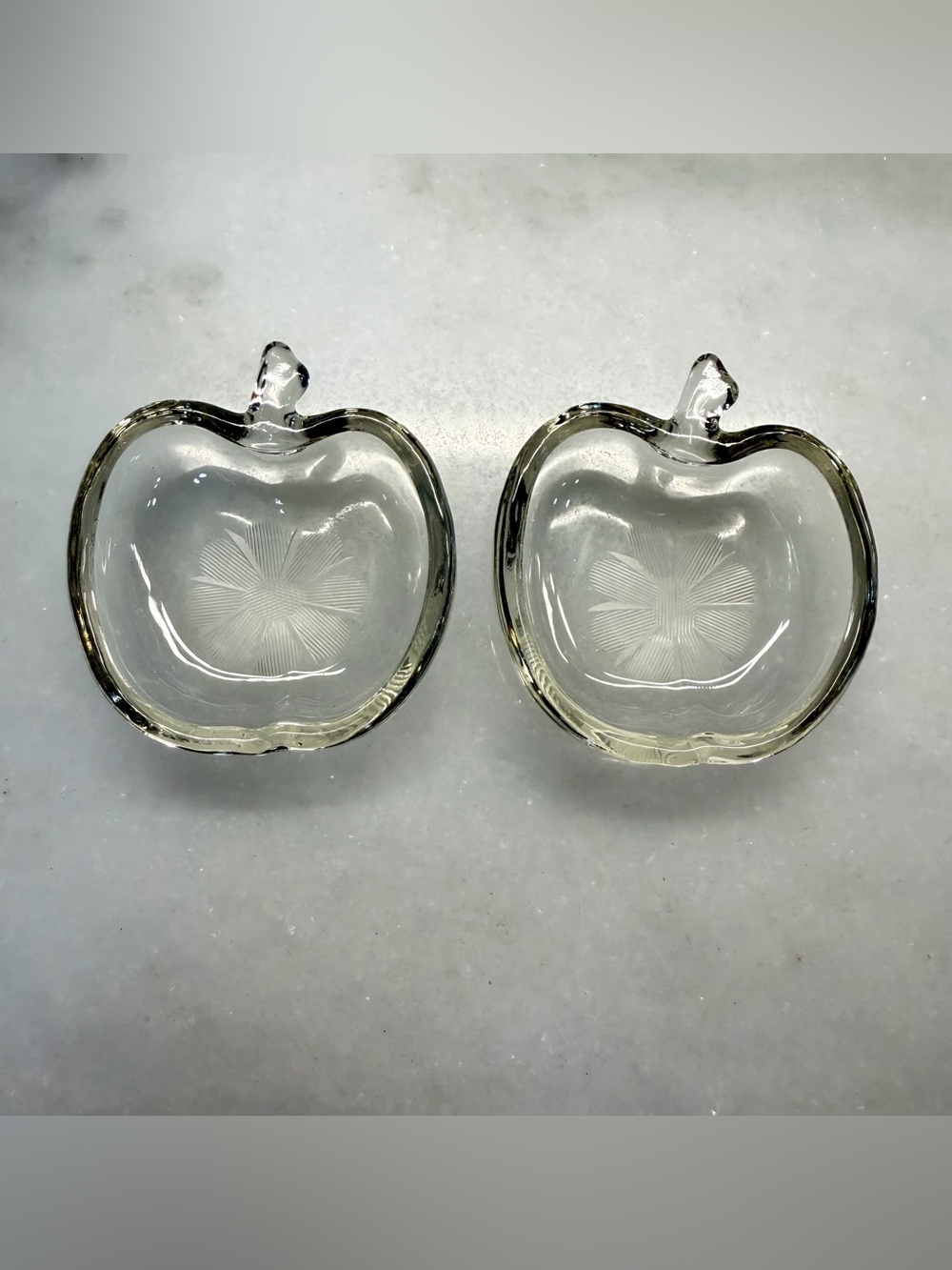 Elegant Clear Glass Apple Bowls - Set of 2